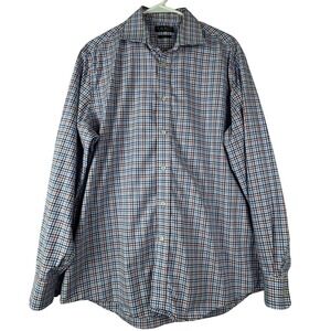 Lauren Ralph Lauren Men Blue Cotton Plaid Dress Shirt Large Office Casual Work